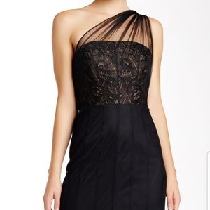 Monique Lhuillier Black Sheer One Shoulder Gown